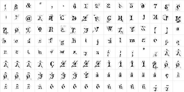 Imperfetta Regular  glyph index