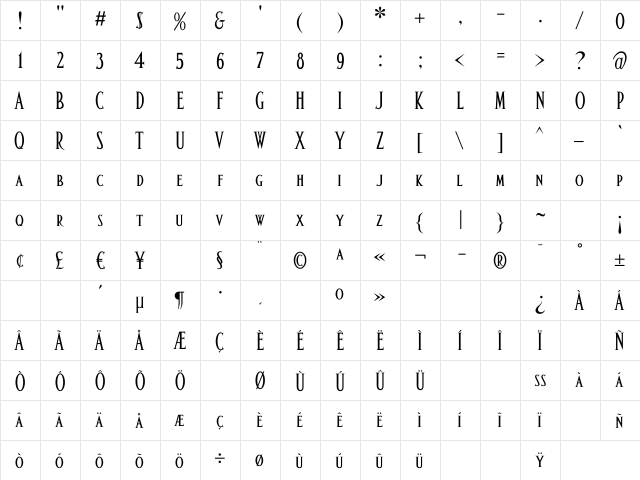 AltarPetite Caps Regular  glyph index