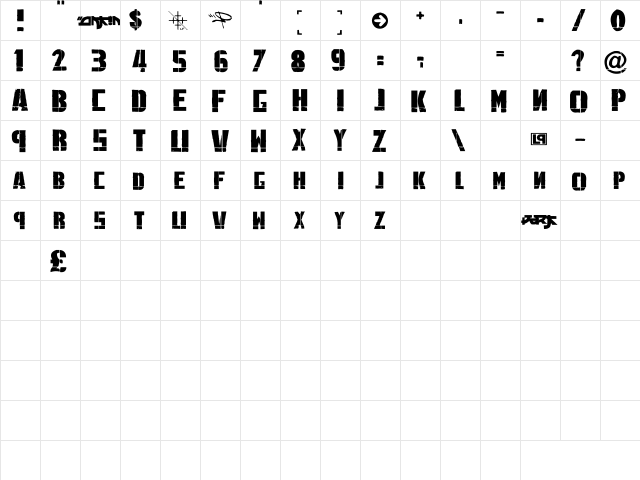 NewUnicodeFont Regular  glyph index