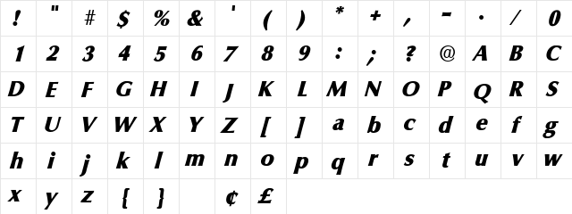 Glyph SSi Italic  glyph index
