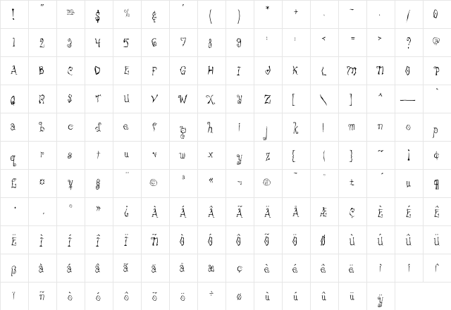Freakshow Scary  glyph index