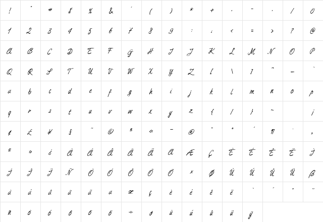 DuTurner Regular  glyph index
