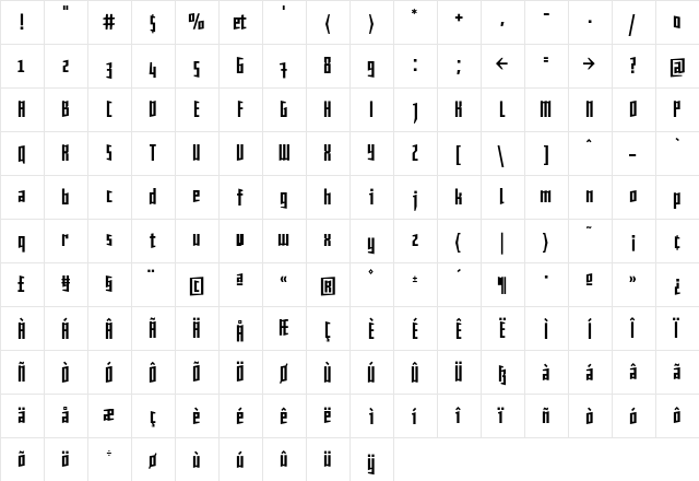 Daela Bold  glyph index
