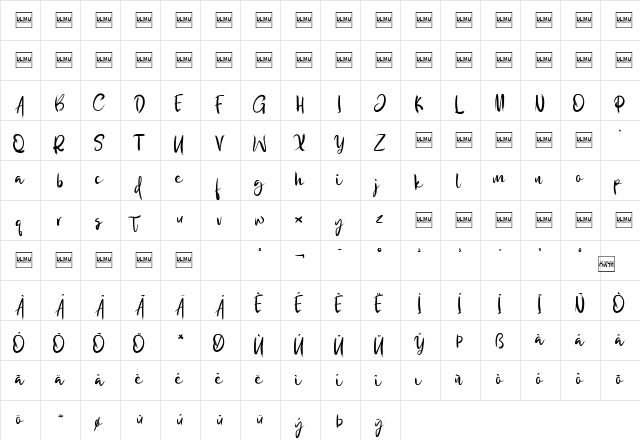 Wilgaty Rough DEMO Regular  glyph index