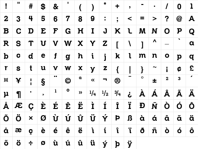 Zil Semi Slab Regular  glyph index