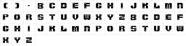 ScrewedSW Regular  glyph index