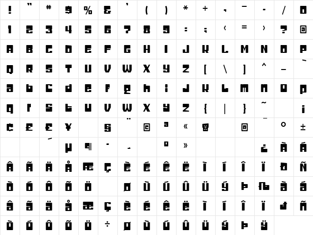 Headcold Regular  glyph index