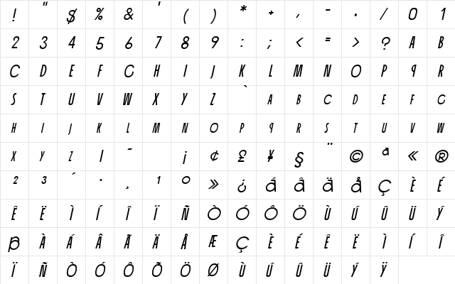 CannaSCapsSSK Italic  glyph index