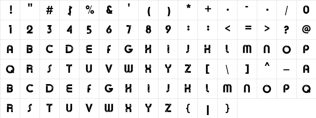 Bauman Regular  glyph index