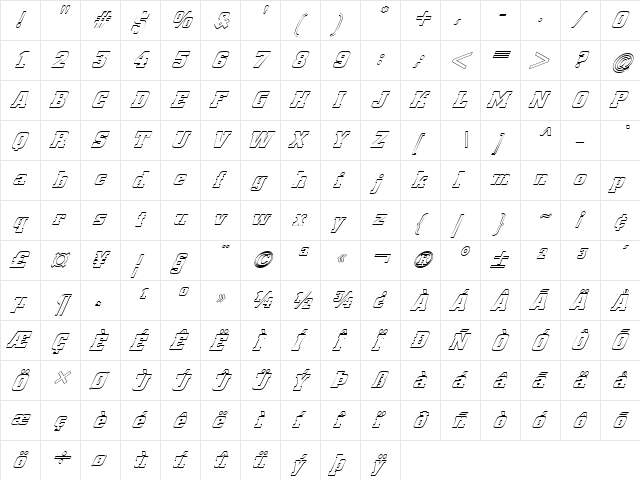 FZ BASIC 53 HOLLOW ITALIC Normal  glyph index