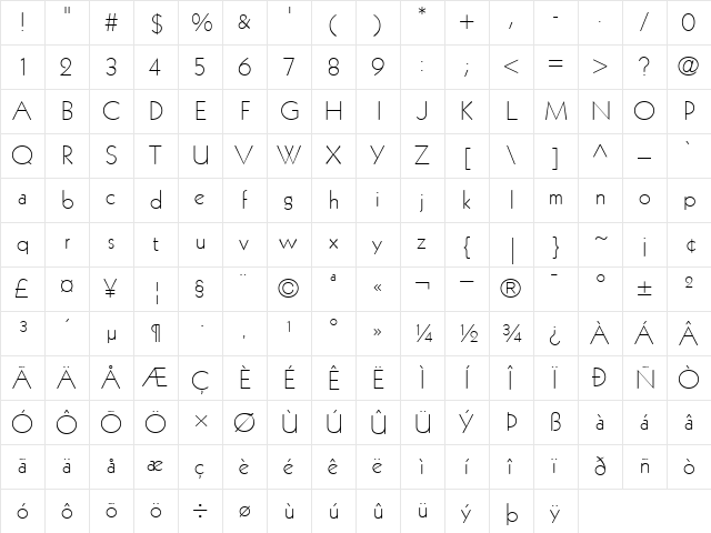 Kabel-Light Light  glyph index