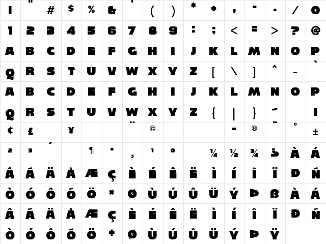 Reisenberg Regular  glyph index