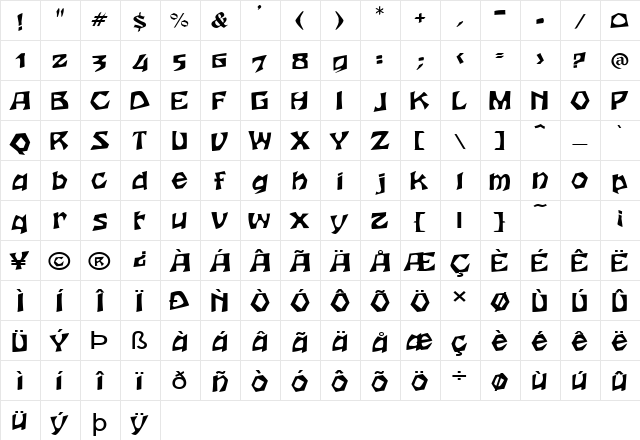 Woodcut-Extended Normal  glyph index