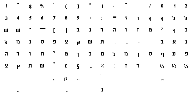 SabraSSK Regular  glyph index