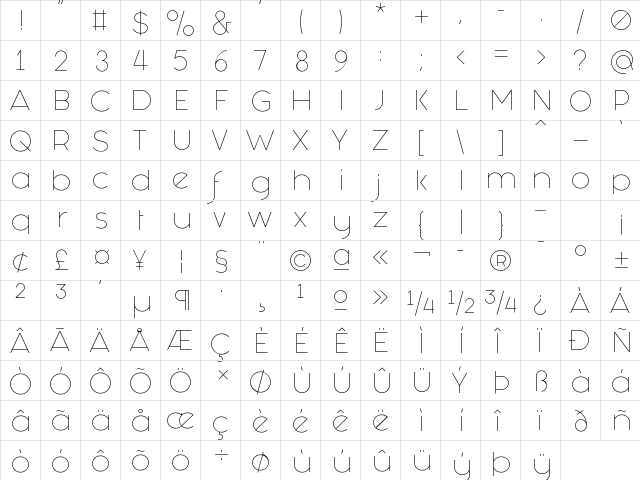 Fashion Fetish Light Regular  glyph index