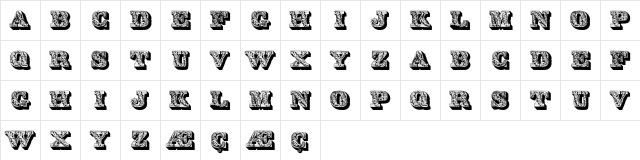 Lettres ombrees ornees Regular  glyph index
