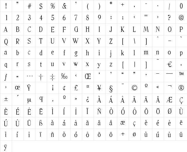 Denver-Light Regular  glyph index