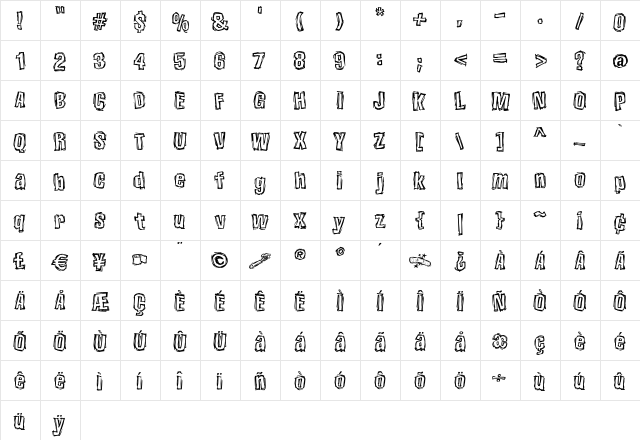 HunkyDory Regular  glyph index