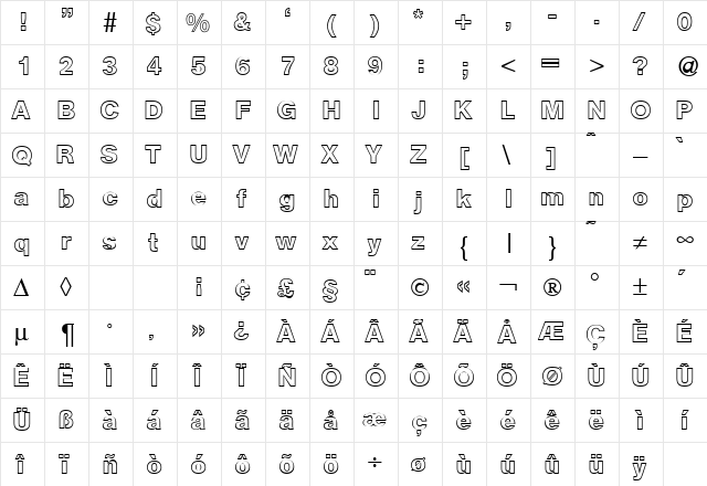 AtkinsOutline Bold  glyph index