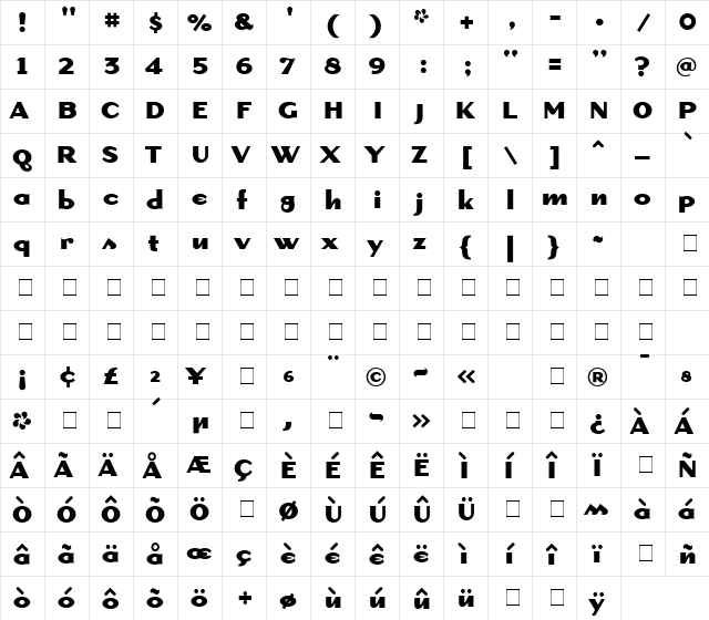 DogmaBold Regular  glyph index