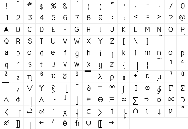 Hilliary Regular  glyph index