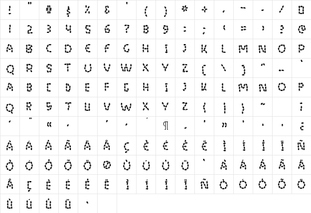 HandmadeFont Regular  glyph index