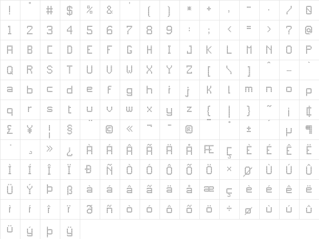 JD Gems Regular  glyph index
