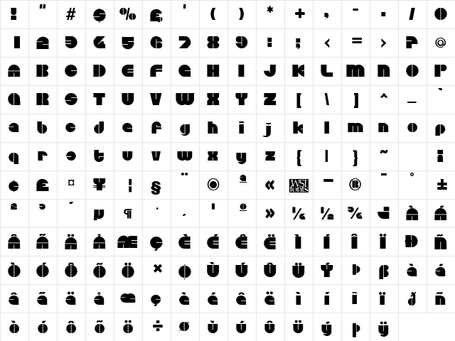 Discotheque Regular  glyph index