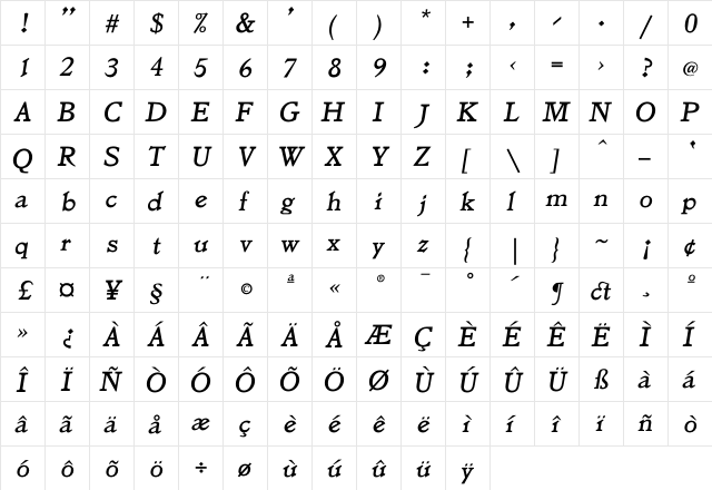 Jenson LObl  glyph index