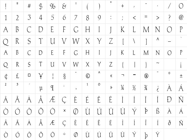 Trajans-Caps-Condensed Normal  glyph index