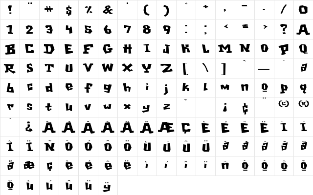 GarageShockExtended Regular  glyph index