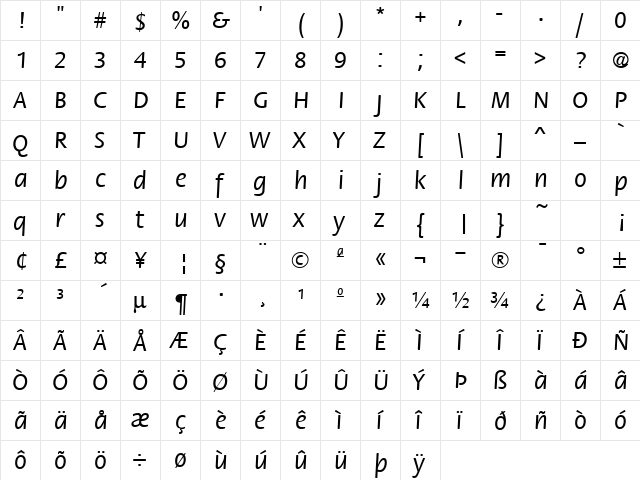 Flora ICG Regular  glyph index
