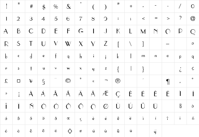 Coke 11 Regular  glyph index