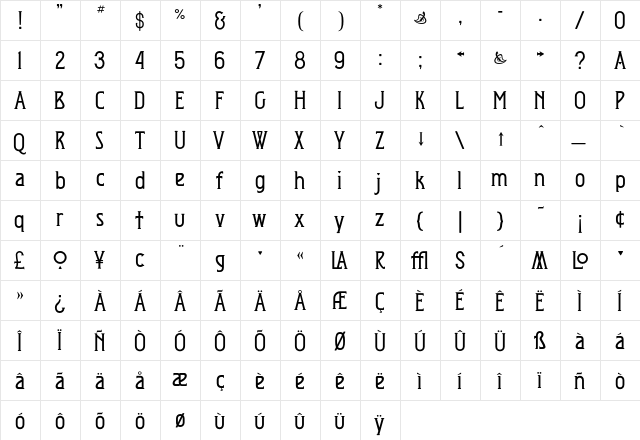 JMExpositionRoundedMedium Regular  glyph index