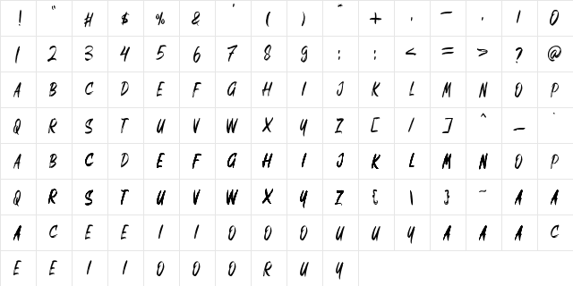 SREGALE Regular  glyph index