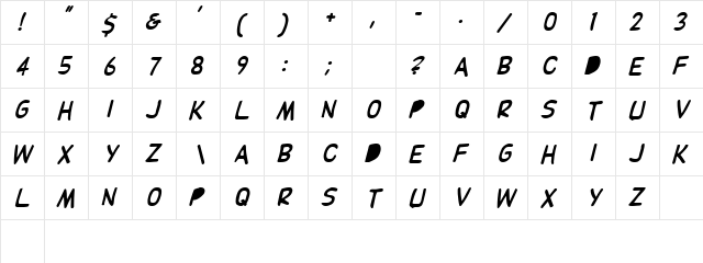 OxbowCaps Bold-Oblique  glyph index