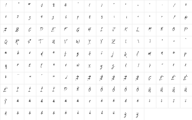 Paradise Typeface Free Demo Regular  glyph index