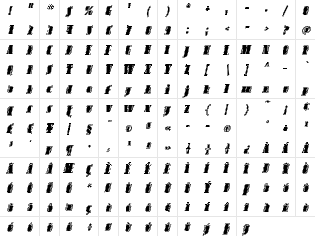 Avondale Inline Italic  glyph index