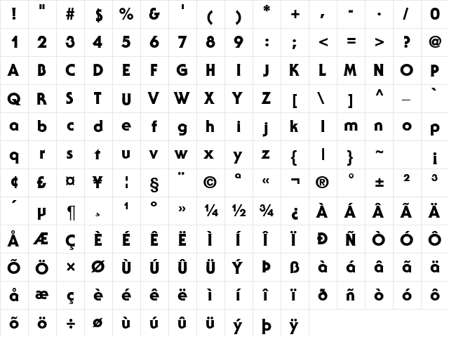 JennyBlackDB Normal  glyph index