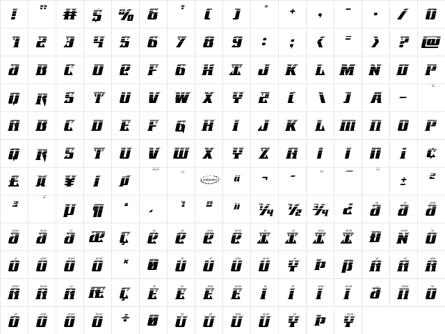 Lifeforce Halftone Italic Italic  glyph index