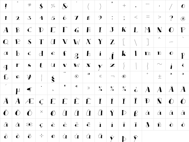 Que Rompa Regular  glyph index