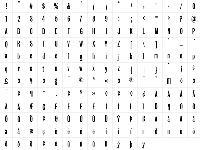 BureauGrotesque-OneThree Regular  glyph index