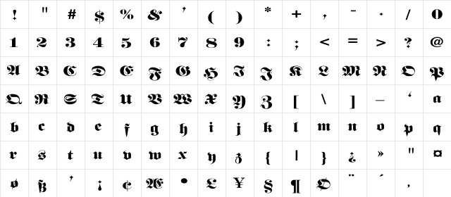 FetteFraktur-SemiBold Wd Regular  glyph index