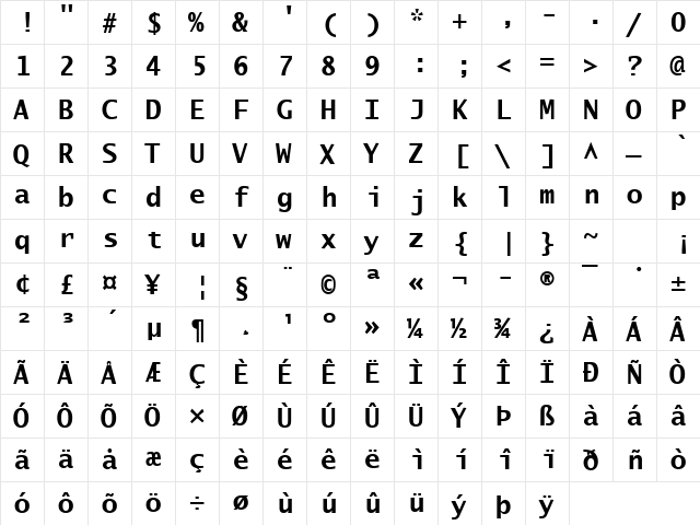 Tangerine 2 Bold  glyph index