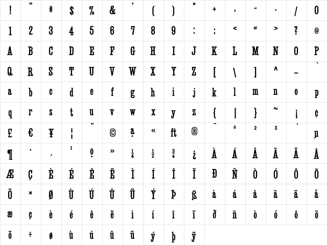 Deadwood Halfwide Heavy  glyph index