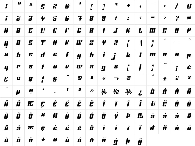 UniteAparteICG Medium Italic  glyph index