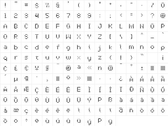 OneCross Light  glyph index