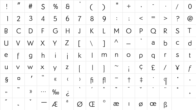 DundeeLight Regular  glyph index