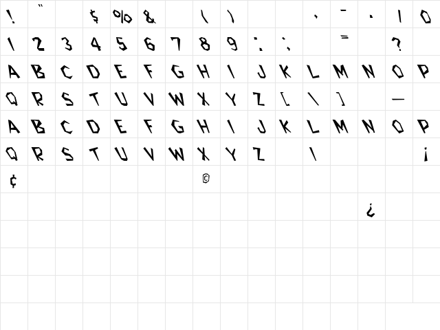 Bedrock-Light Extreme Lefty Regular  glyph index