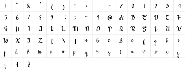 forest dream Regular  glyph index